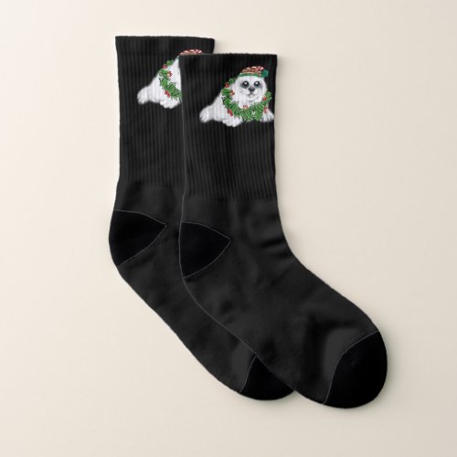 Christmas white seal pup festive Arctic animal   Socks
