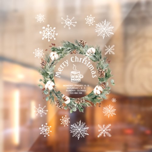 Christmas White Snowflake Holiday Coffee Shop  Window Cling