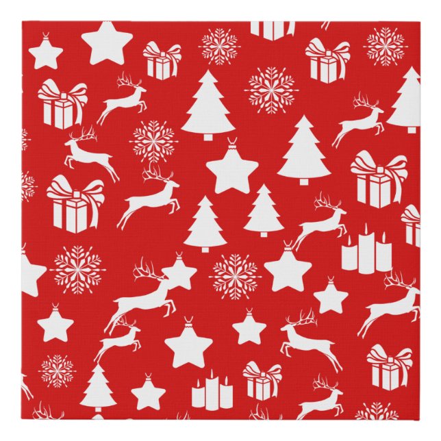 Christmas white snowflake on abstract red bakcgrou faux canvas print (Front)