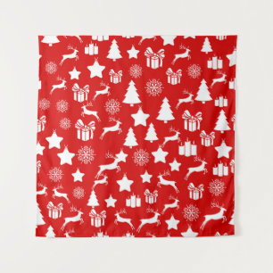 Christmas white snowflake on abstract red bakcgrou tapestry