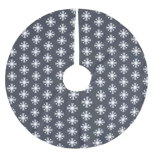 Christmas White Snowflake Pattern Dark Blue Brushed Polyester Tree Skirt (Front)