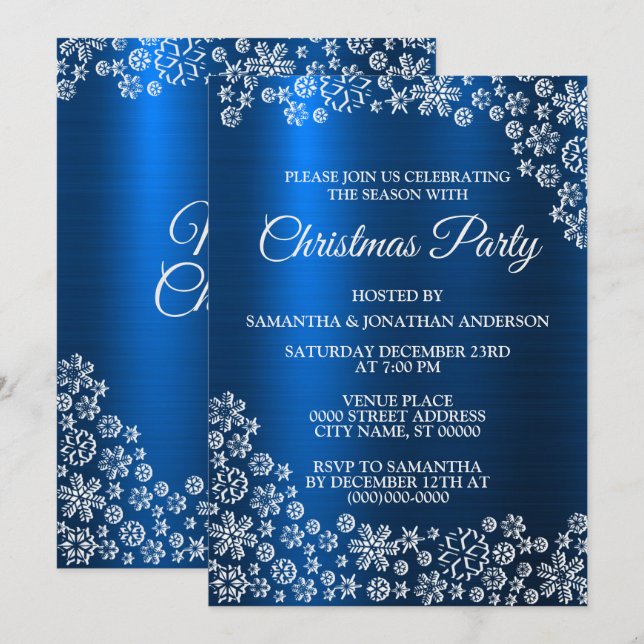 Christmas White Snowflakes Navy Blue Holidays Invitation (Front/Back)