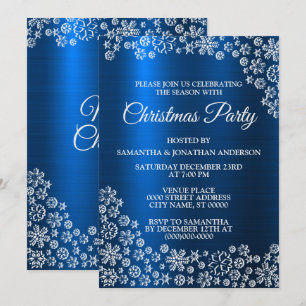 Christmas White Snowflakes Navy Blue Holidays Invitation