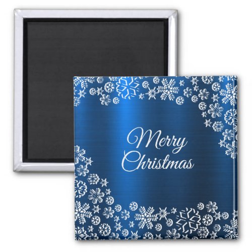 Christmas White Snowflakes Navy Blue Holidays Magnet