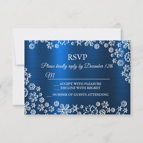 Christmas White Snowflakes Navy Blue RSVP Card