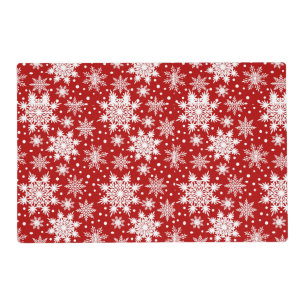 Christmas White Snowflakes on Red Background Placemat