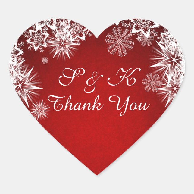 Christmas white snowflakes on red heart shaped sticker (Front)