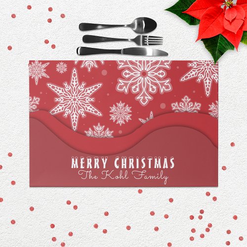 Christmas White Snowflakes on Red Paper Placemat