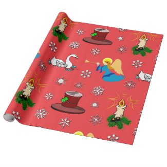Christmas, White Swans and Brown Top Hats Gift Wrapping Paper