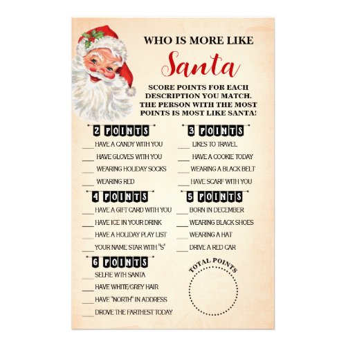 Christmas Who is Most Like Santa Game Card Flyer