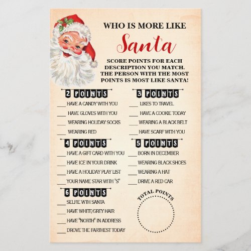 Christmas Who is Most Like Santa Game Card Flyer