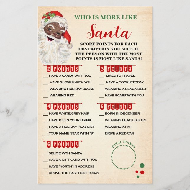 Christmas Who is Most Like Santa Game Card Flyer (Front)