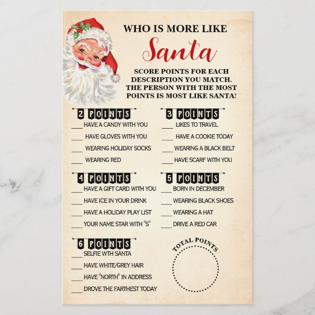 Christmas Who is Most Like Santa Game Card Flyer (Front)