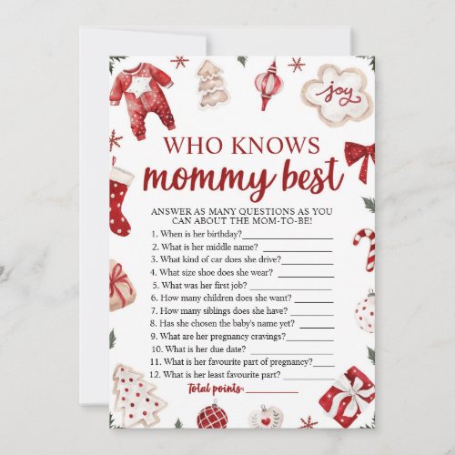 Christmas Who Knows Mommy Best Baby Shower Game Invitation