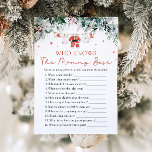 Christmas Who Knows Mommy Best Baby Shower Game Invitation<br><div class="desc">The Red Santa Gender Neutral Santa Baby Clothes Christmas Santa Baby Who Knows Mommy Best Baby Shower Game brings festive fun and a touch of holiday cheer to your baby shower! Featuring a charming design with red snowflakes, eucalyptus greenery, and adorable Santa-themed baby clothes, this game challenges guests to answer...</div>
