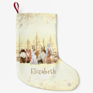 Christmas Wild Animals Brown Watercolor Custom Small Christmas Stocking