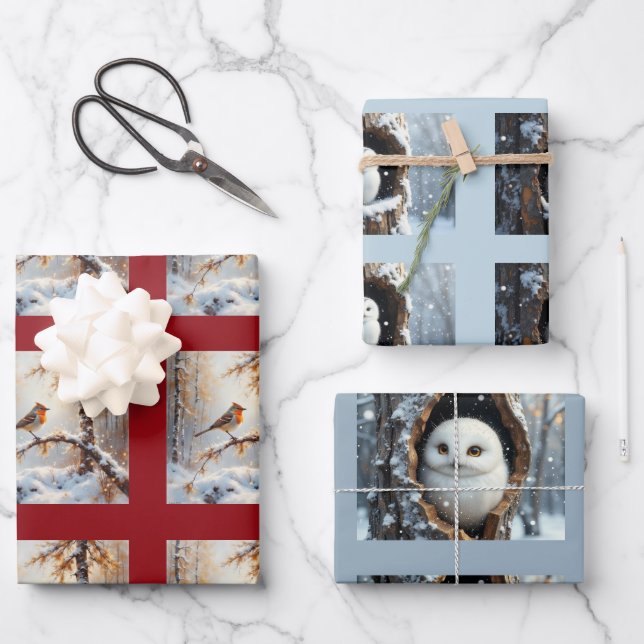 Christmas wild bird collection wrapping paper sheets (Front)
