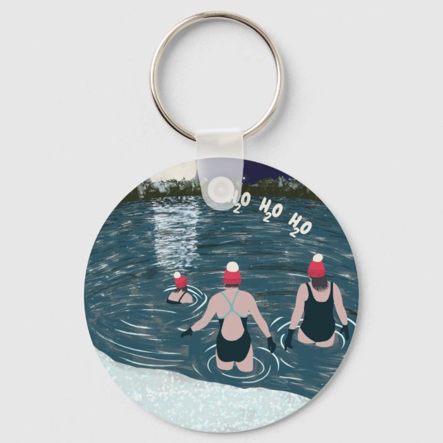 Christmas wild swimming in Santa woolly hats Keychain (Front)