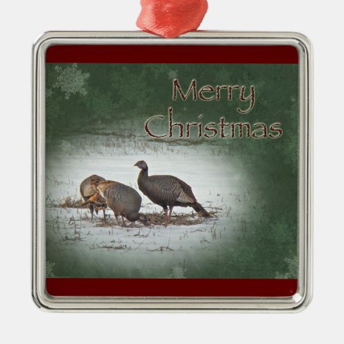 Christmas Wild Turkey in Snowy Field Metal Ornament