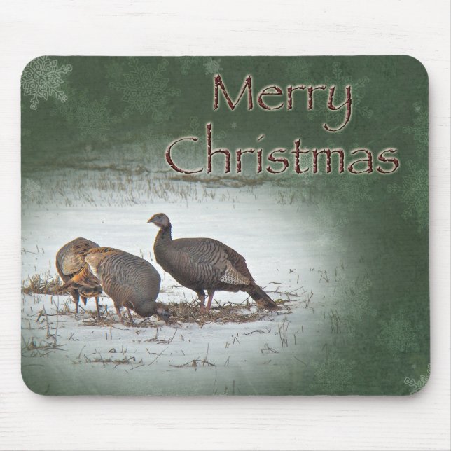 Christmas Wild Turkey in Snowy Field Mouse Pad (Front)