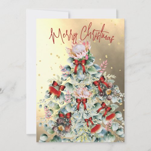 Christmas Wildflower Gold Red Tree Greeting  Holiday Card