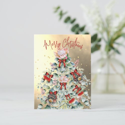 Christmas Wildflower Gold Red Tree Greeting  Holiday Postcard