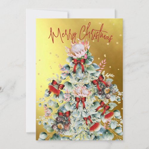 Christmas Wildflower Gold Tree Greeting  Holiday Card