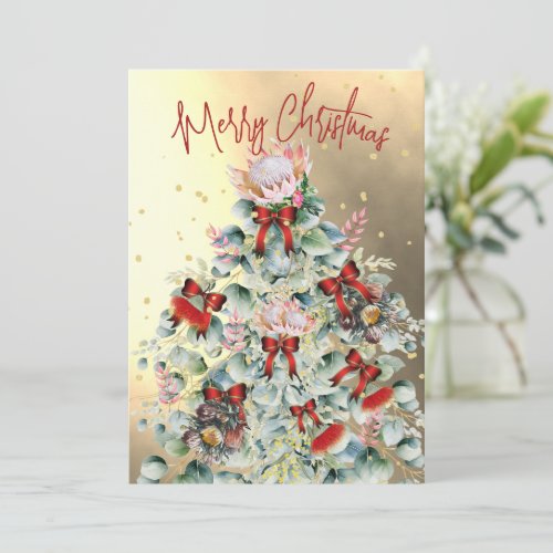 Christmas Wildflower Gold Tree Party Invitation