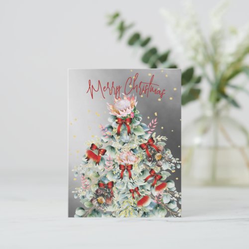 Christmas Wildflower Silver Red Tree Greeting  Holiday Postcard