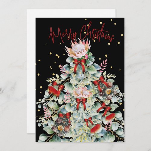 Christmas Wildflower Tree Gold Black Greeting  Holiday Card