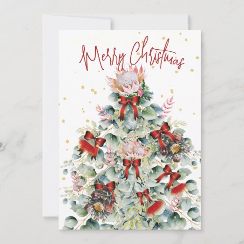 Christmas Wildflower Tree Gold Greeting  Holiday Card