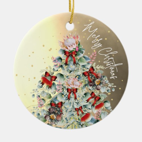 Christmas Wildflower Tree Personal Photo Gold Ceramic Ornament