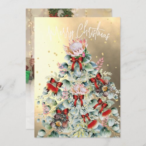 Christmas Wildflower Tree Personal Photo Gold Holiday Card