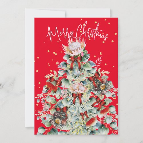 Christmas Wildflower Tree Red Gold Greeting  Holiday Card