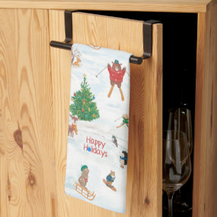 Christmas Wildlife in Snowflakes Kitchen Towel