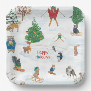 Christmas Wildlife in Snowflakes Paper Plates