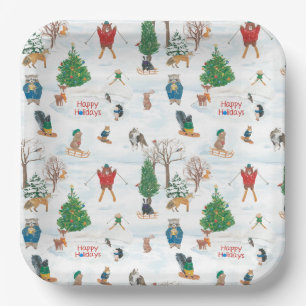 Christmas Wildlife in Snowflakes Paper Plates