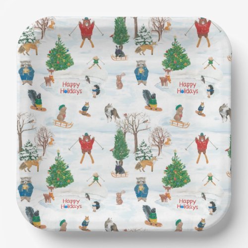 Christmas Wildlife in Snowflakes  Paper Plates