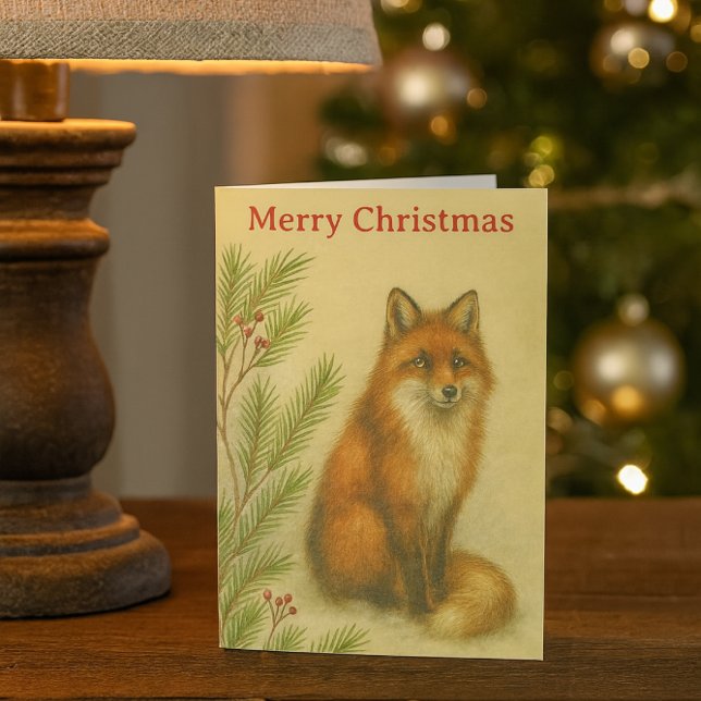 Christmas Wildlife Red Fox Holiday  Card (“Rustic fox Christmas card with vintage woodland charm”)