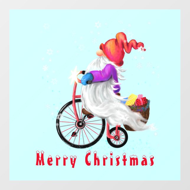Christmas Window Cling Gnome with Bike and Gifts (Sheet)