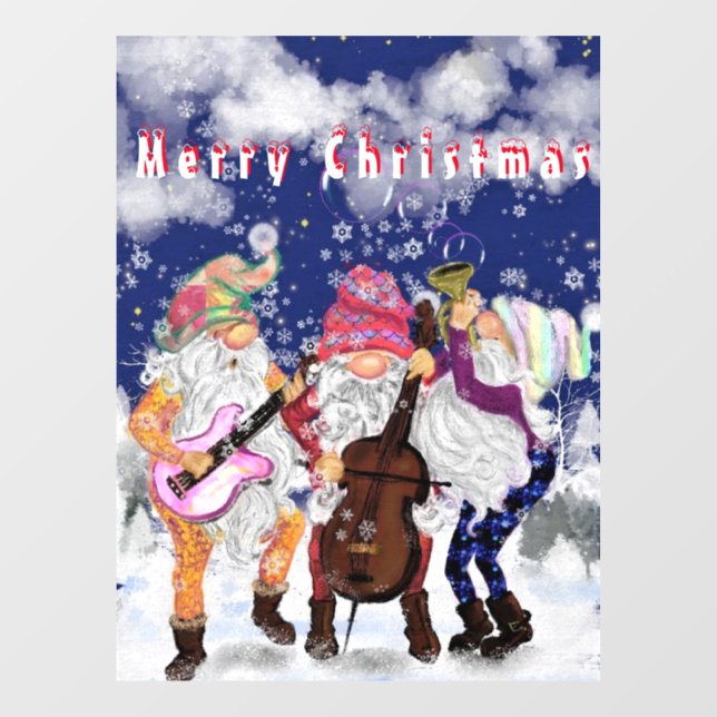 Christmas Window Cling Happy Gnomes Music Band (Sheet)