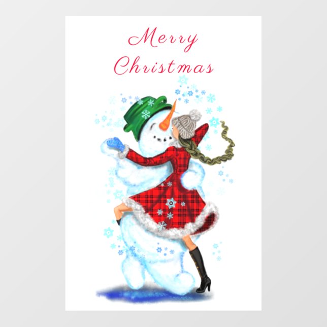 Christmas Window Cling Snowman and Girl Dancers (Sheet)