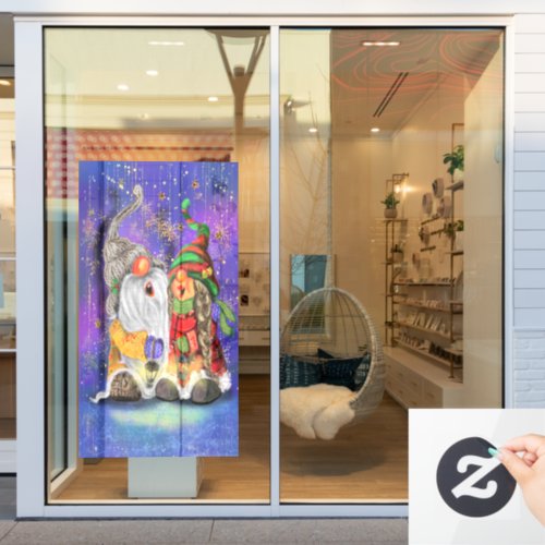 Christmas Window Cling with Couple Singing Gnomes