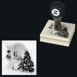 Christmas Window Lights Rubber Stamp<br><div class="desc">Rubber stamp with ink showing a vintage Christmas tree in front of window at night with candle lights glowing.</div>