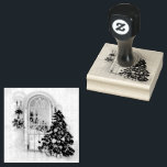 Christmas Window Lights Rubber Stamp<br><div class="desc">Rubber stamp with ink showing a vintage Christmas tree in front of window at night with candle lights glowing.</div>