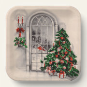 Christmas Window Lights Square Paper Plates