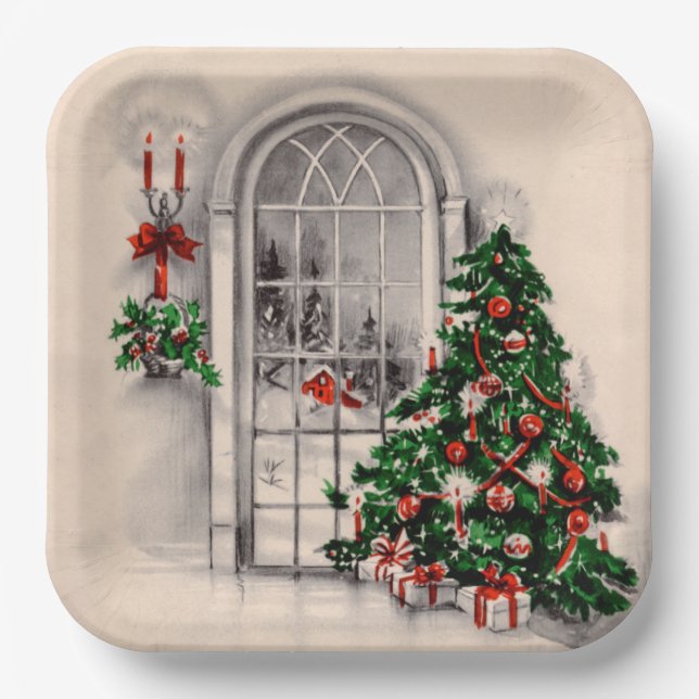 Christmas Window Lights Square Paper Plates (Front)