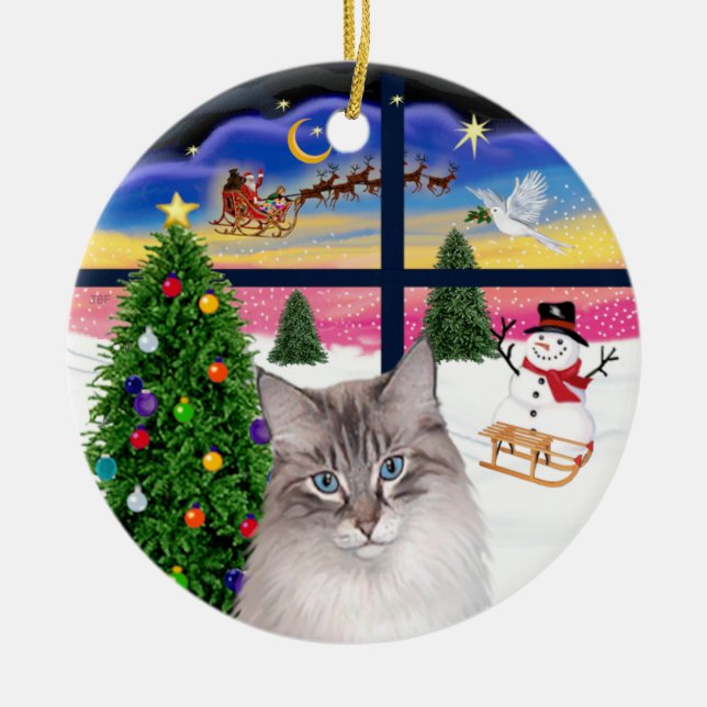 Christmas Window - Ragdoll cat Ceramic Ornament (Front)