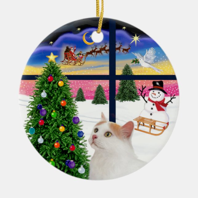 Christmas Window - Turkish Van Cat Ceramic Ornament (Front)