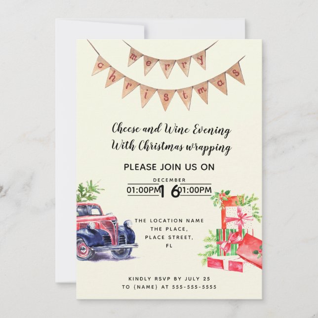Christmas wine and cheese fundraiser event invitation (Front)